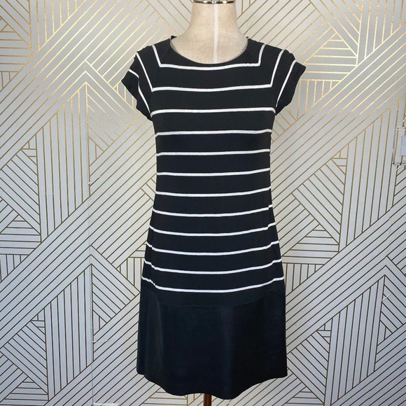 Anthropologie Bailey 44 Tanum Tunic Dress Striped Faux Leather‎ Black Size Small - Picture 1 of 8